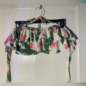 Floral/Green  Ruffle Top High-Waisted Bikini Size 12